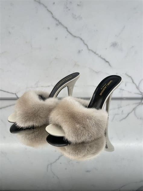 ysl fur slides heels